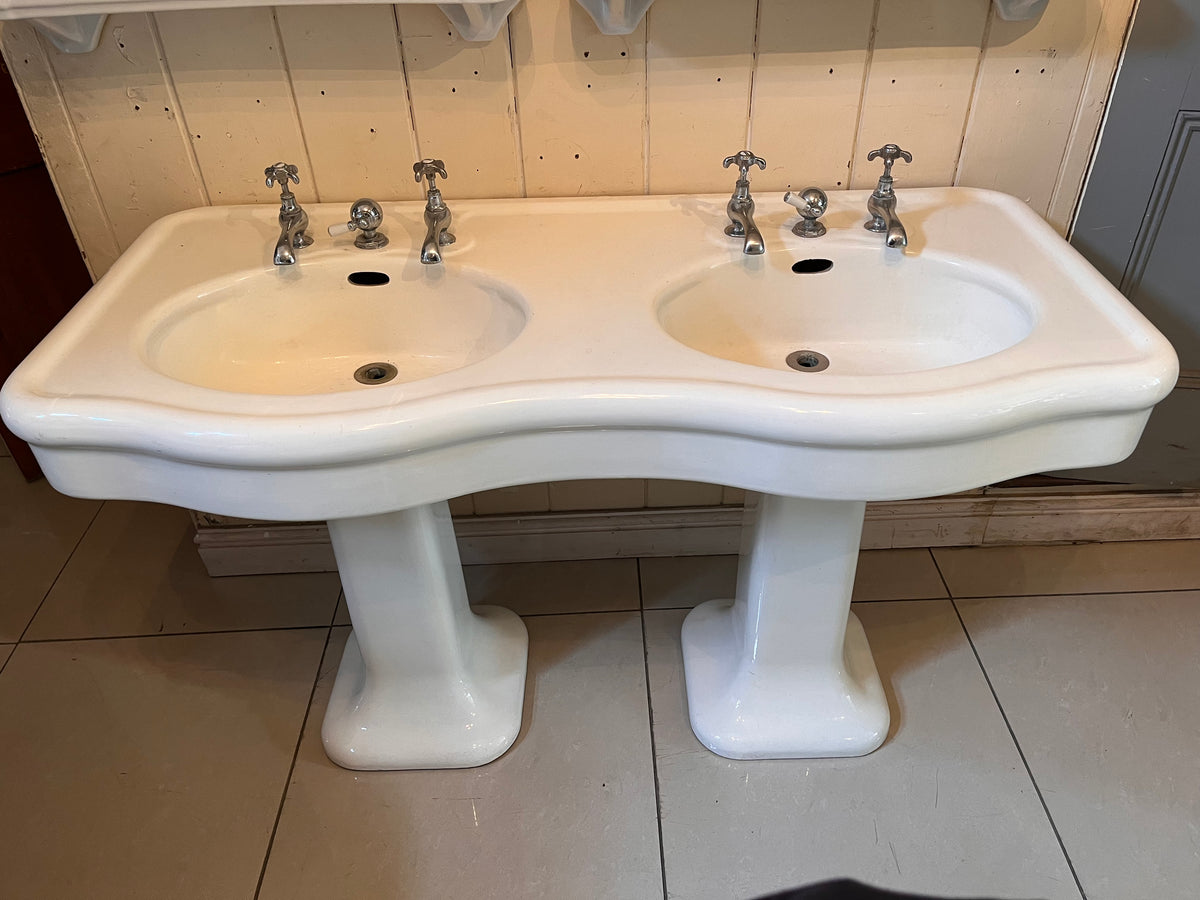 FRANCE ANTIQUE 1920年代 PORCHER PARIS 蛇口 F Vintage French Double Basin on Twin Pedestals C.1920 by