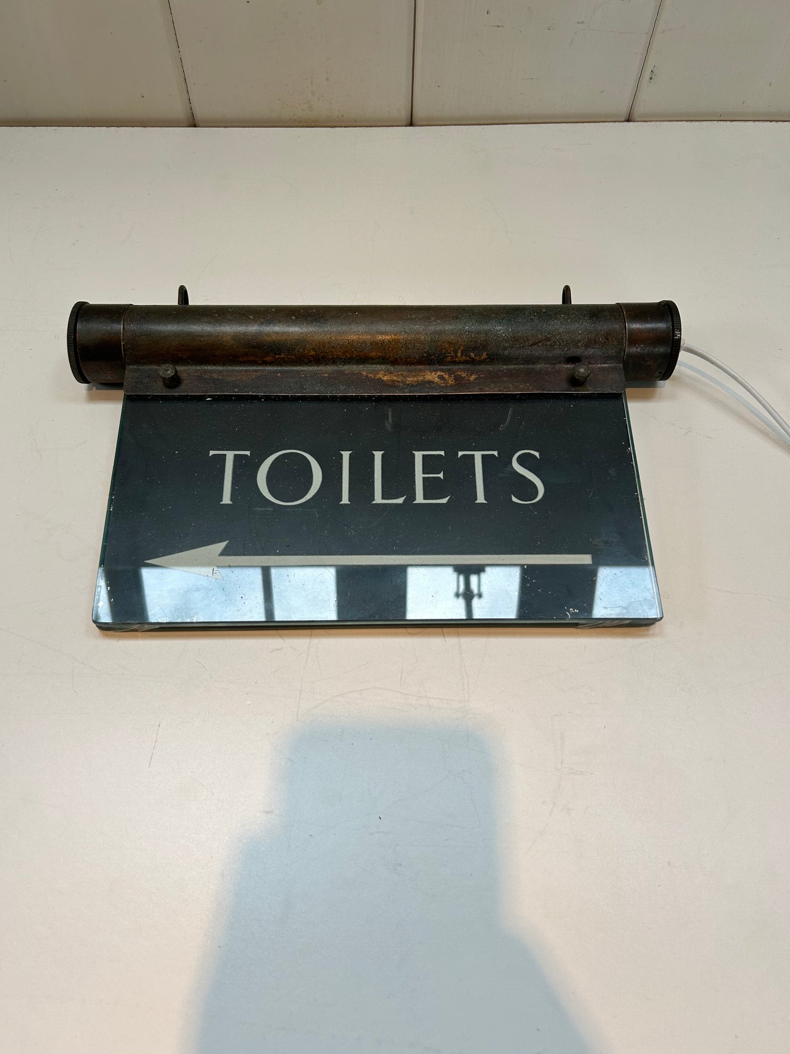 Double-Sided Vintage Illuminating Glass Toilet Sign C.1930