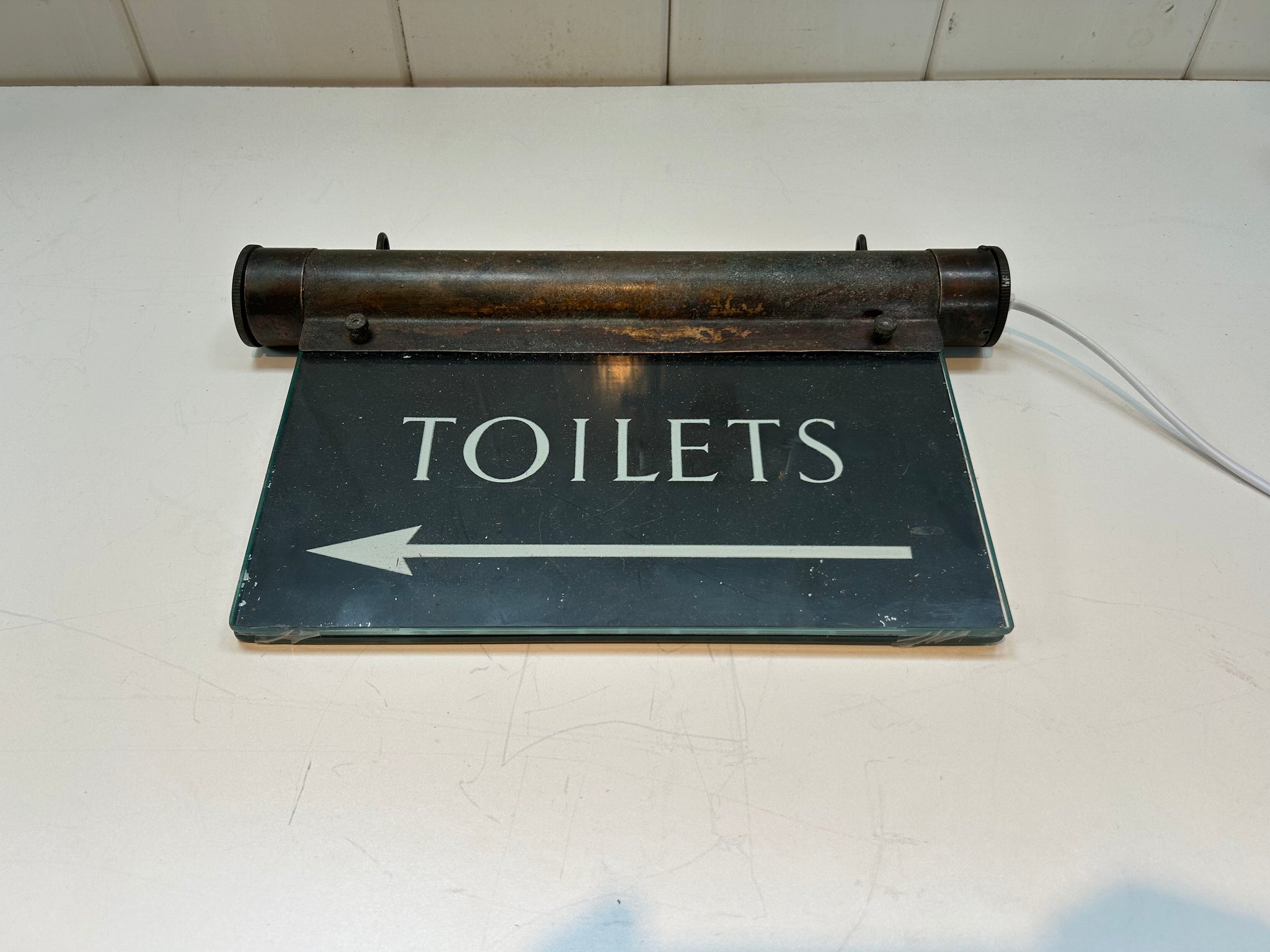 Double-Sided Vintage Illuminating Glass Toilet Sign C.1930