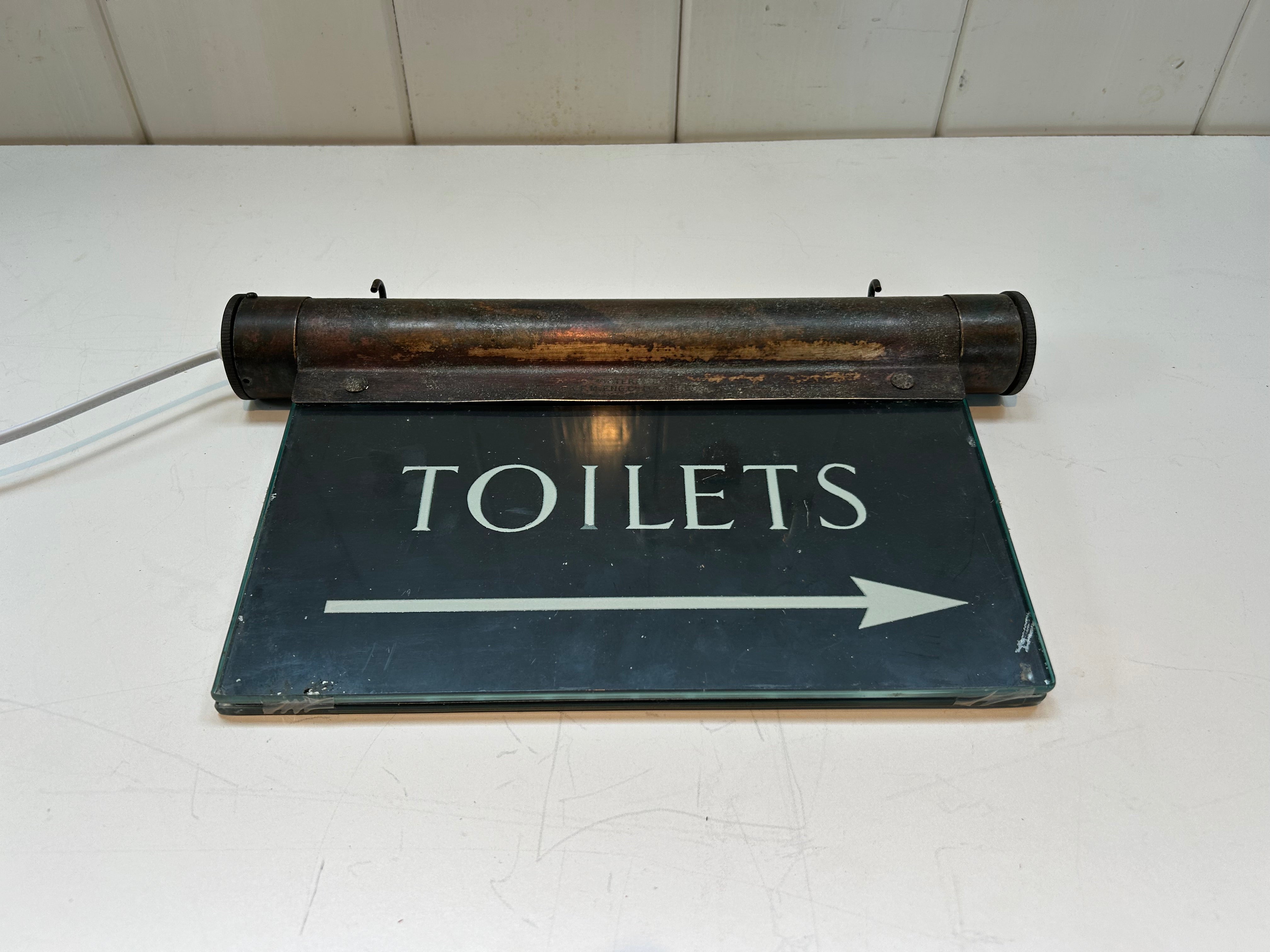 Double-Sided Vintage Illuminating Glass Toilet Sign C.1930
