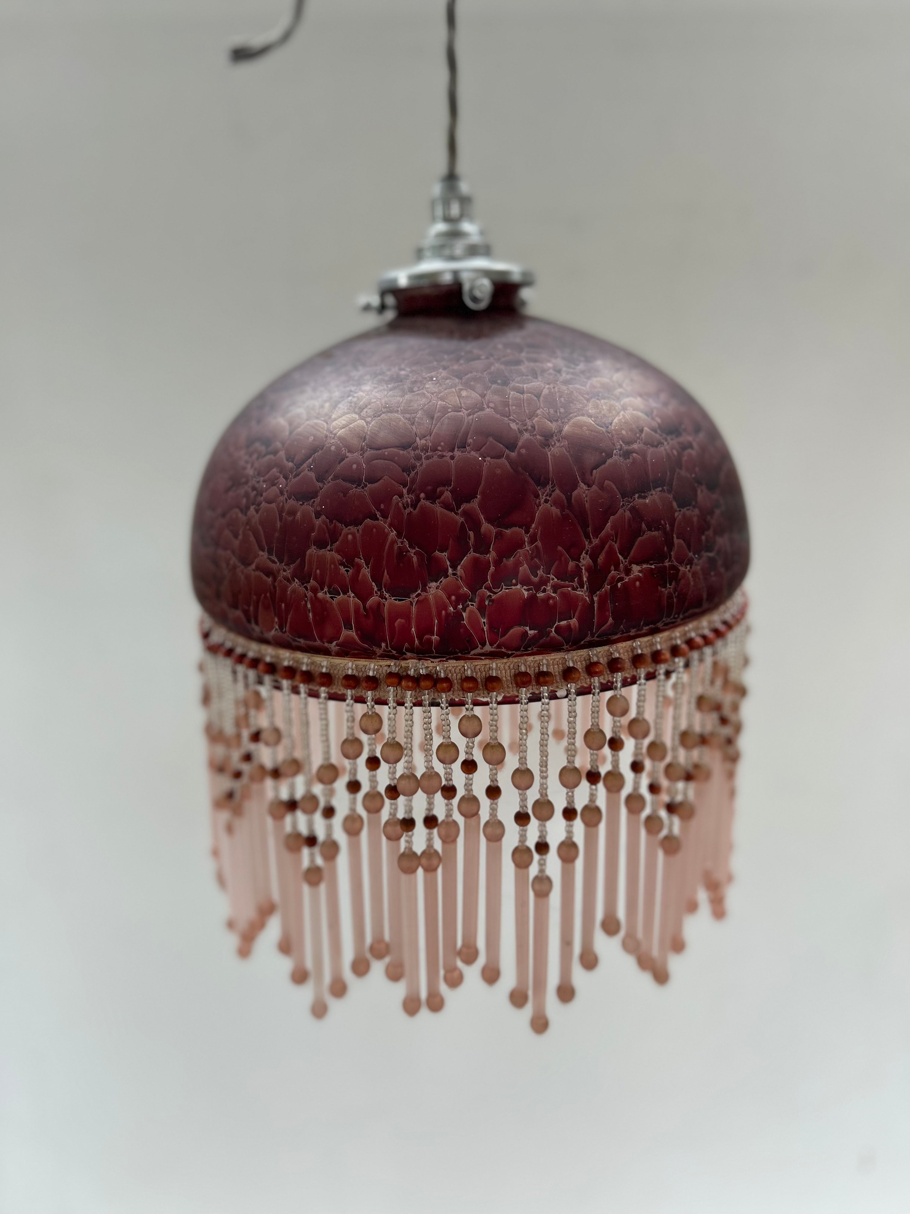 Glass Beaded Pendant Ceiling Lamp with Cord Grip Lampholder and Flex.