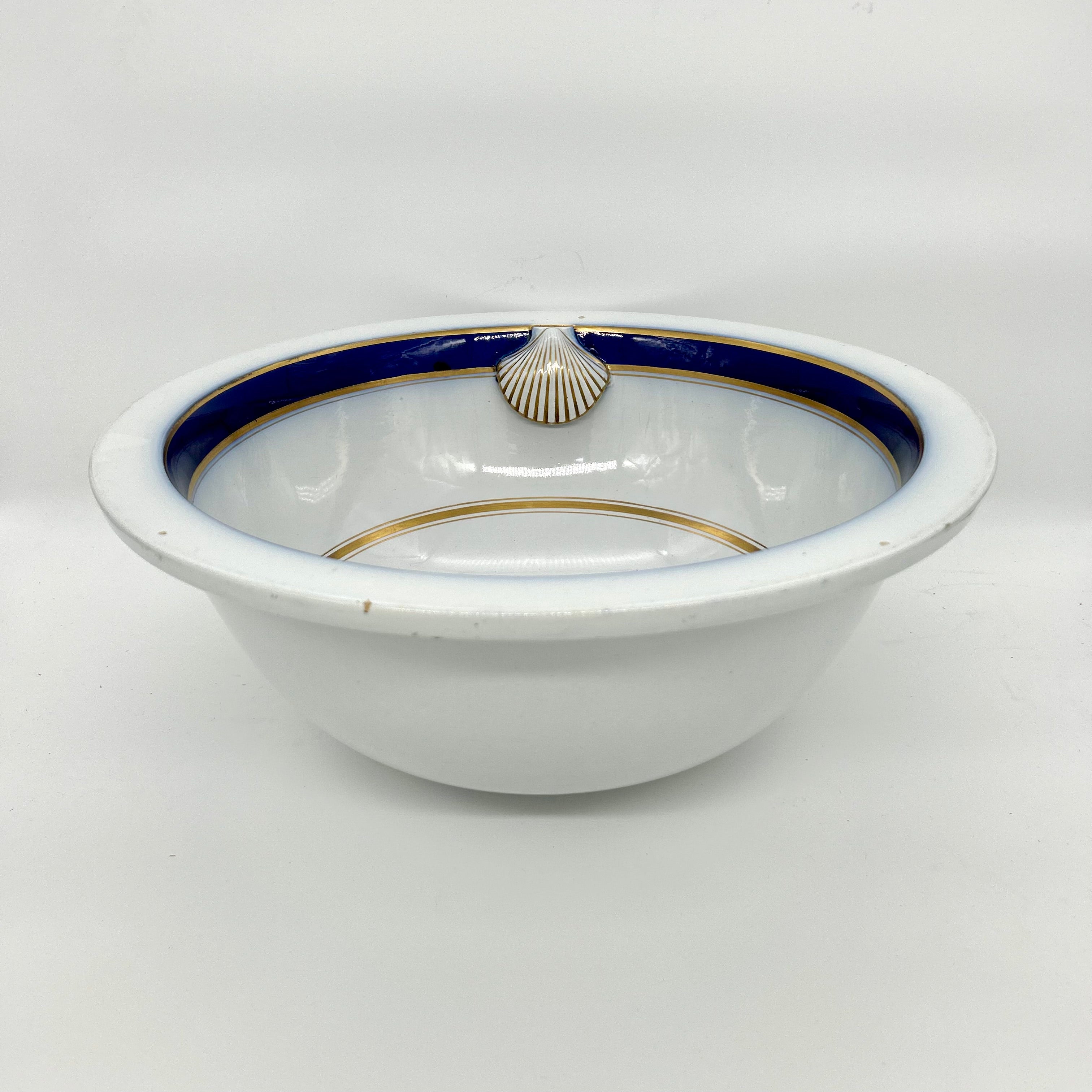 Twyfords Plug Basin with Royal Blue and Gold Leaf Decoration C.1880