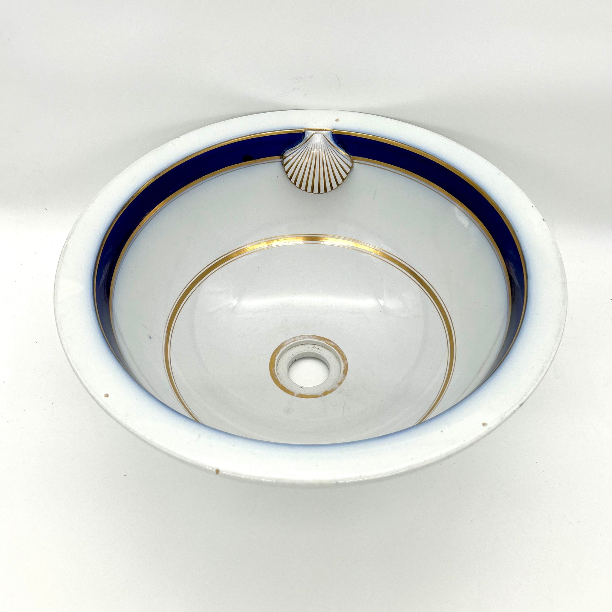 Twyfords Plug Basin with Royal Blue and Gold Leaf Decoration C.1880