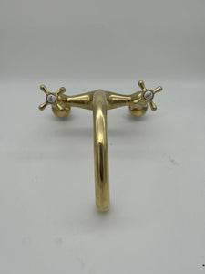 Bi-Flo Kitchen Mixer Tap with Porcelain Hot & Cold Indices C.1930 in Unsealed Polished Brass finish