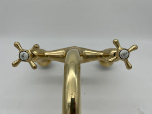 Bi-Flo Kitchen Mixer Tap with Porcelain Hot & Cold Indices C.1930 in Unsealed Polished Brass finish