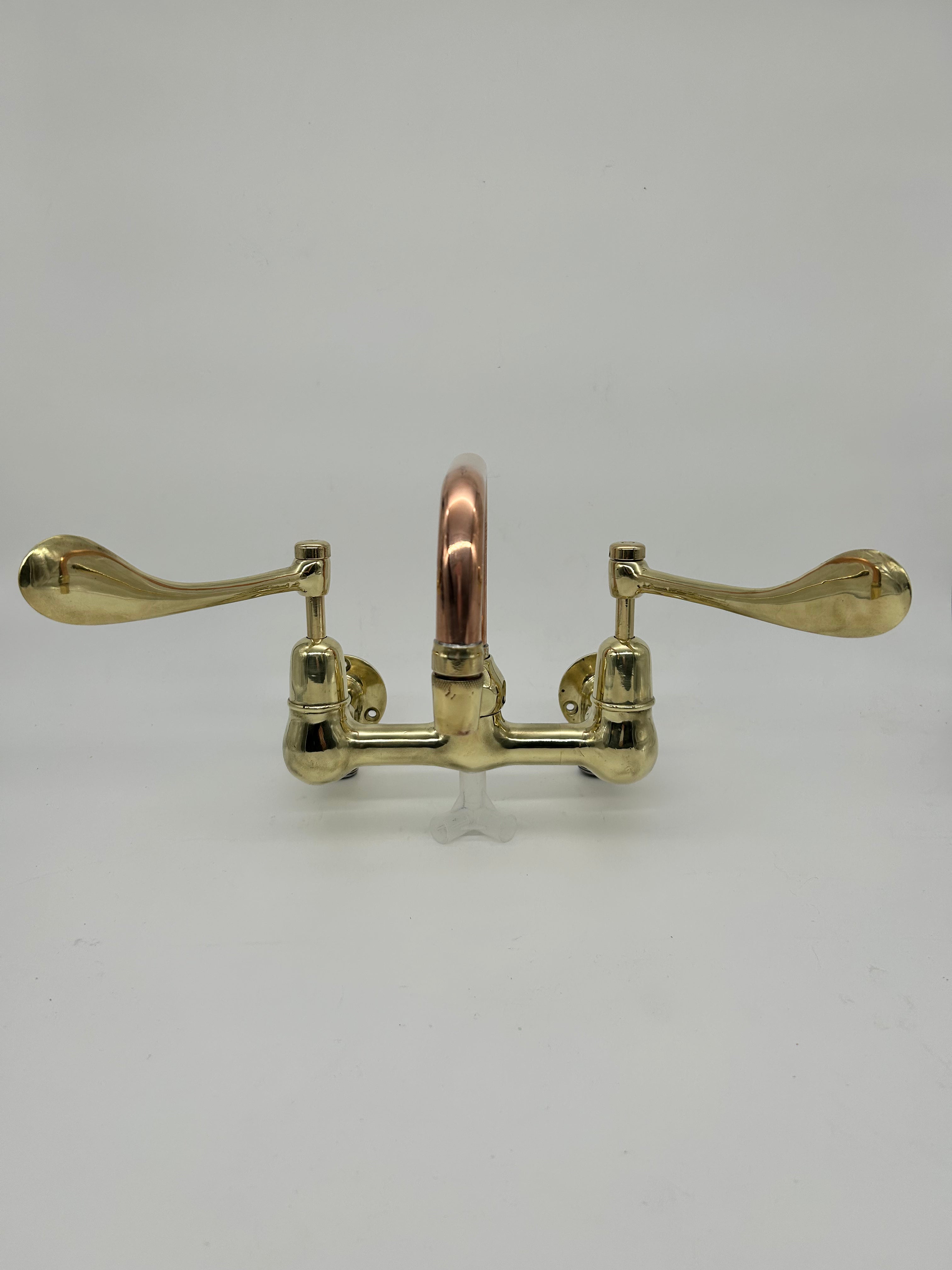 Wall-Fixing Lever-Operated Kitchen Mixer C.1920 in Polished Brass with a Copper Returnable Spout