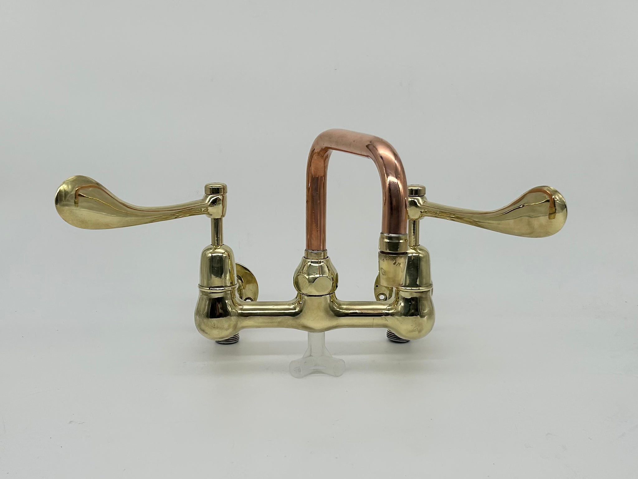 Wall-Fixing Lever-Operated Kitchen Mixer C.1920 in Polished Brass with a Copper Returnable Spout