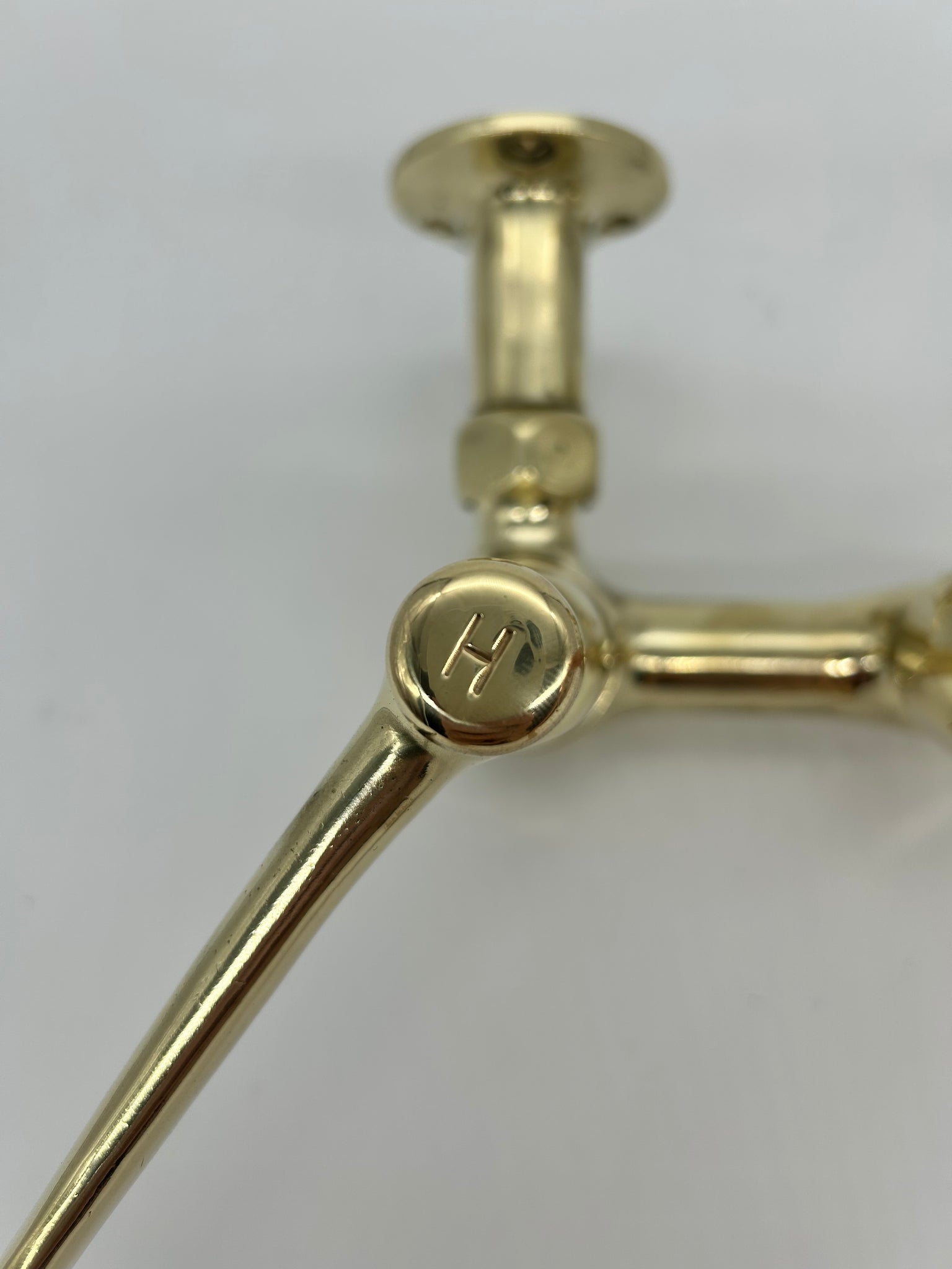 Wall-Fixing Lever-Operated Kitchen Mixer C.1920 in Polished Brass with a Copper Returnable Spout