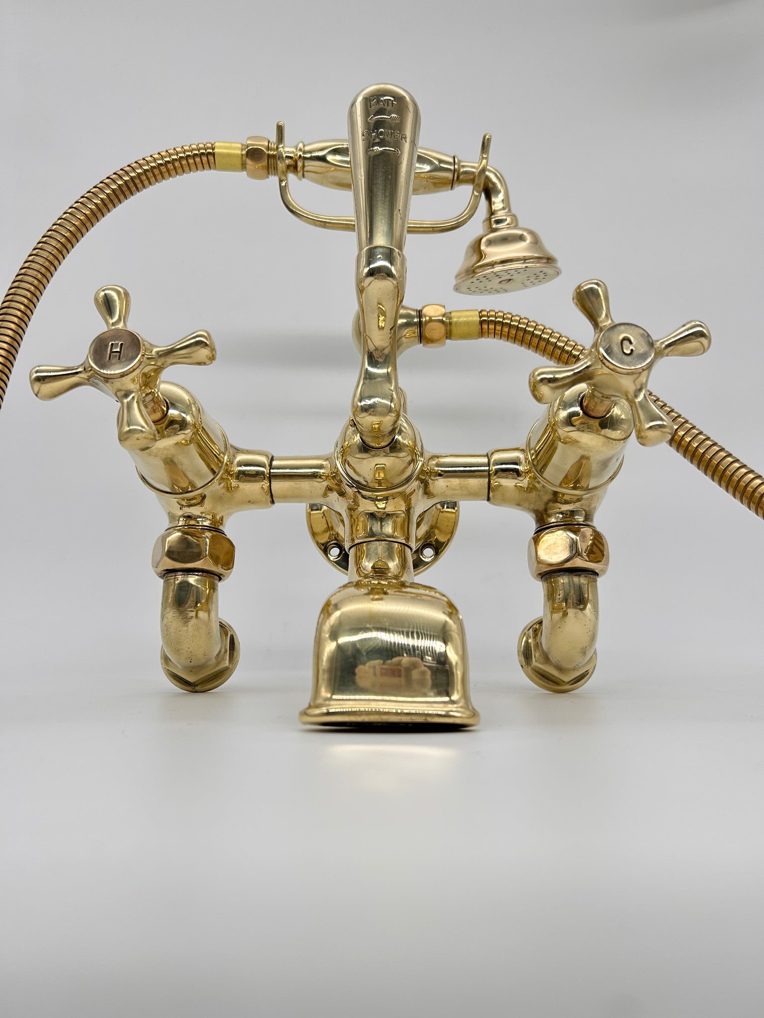 Rare Edwardian "Full Brass" Wall-Fixing Bath/Shower Mixer Tap of Robust Construction C.1920