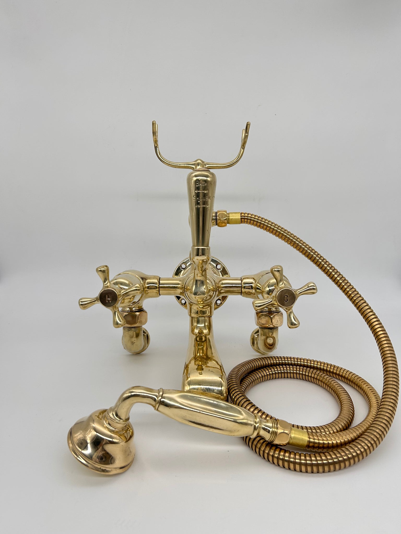 Rare Edwardian "Full Brass" Wall-Fixing Bath/Shower Mixer Tap of Robust Construction C.1920