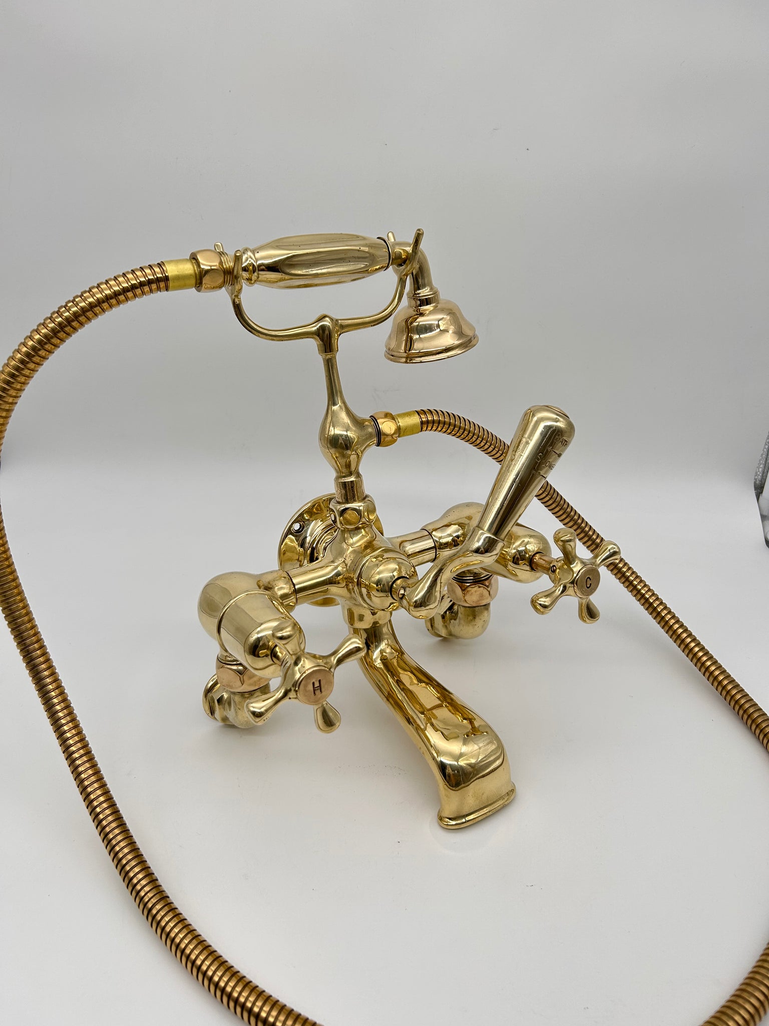 Rare Edwardian "Full Brass" Wall-Fixing Bath/Shower Mixer Tap of Robust Construction C.1920