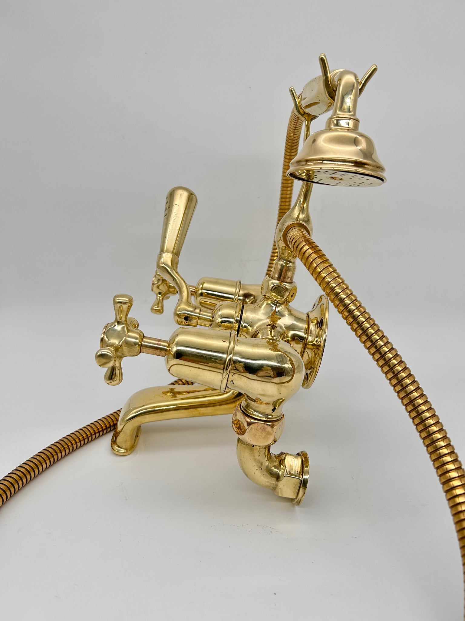 Rare Edwardian "Full Brass" Wall-Fixing Bath/Shower Mixer Tap of Robust Construction C.1920