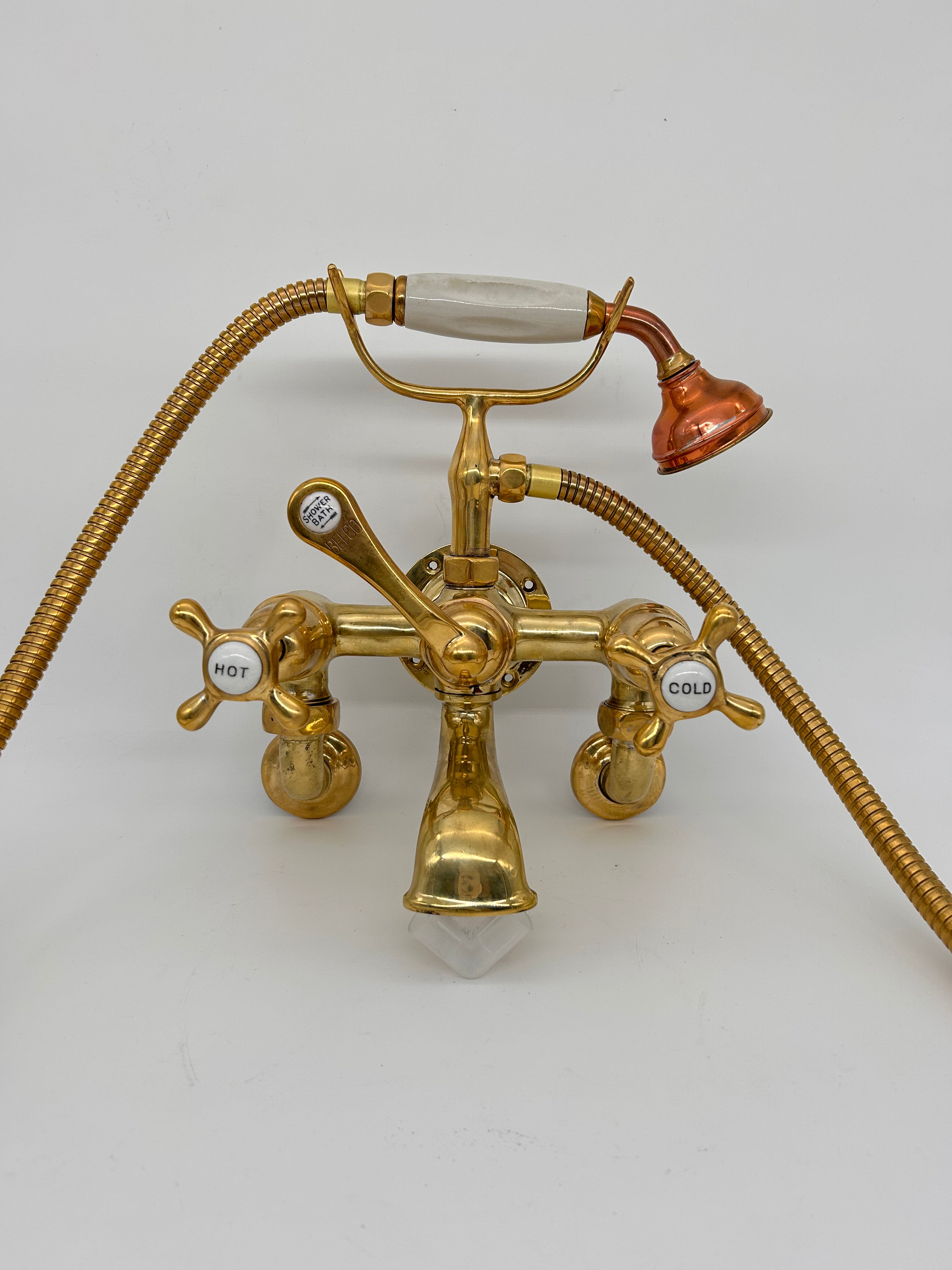 Edwardian Wall-Fixing Bath/Shower Mixer Tap in Unsealed Polished Brass Finish