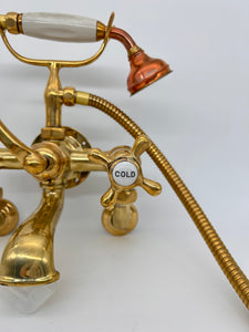 Edwardian Wall-Fixing Bath/Shower Mixer Tap in Unsealed Polished Brass Finish