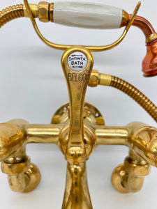 Edwardian Wall-Fixing Bath/Shower Mixer Tap in Unsealed Polished Brass Finish