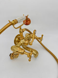 Edwardian Wall-Fixing Bath/Shower Mixer Tap in Unsealed Polished Brass Finish