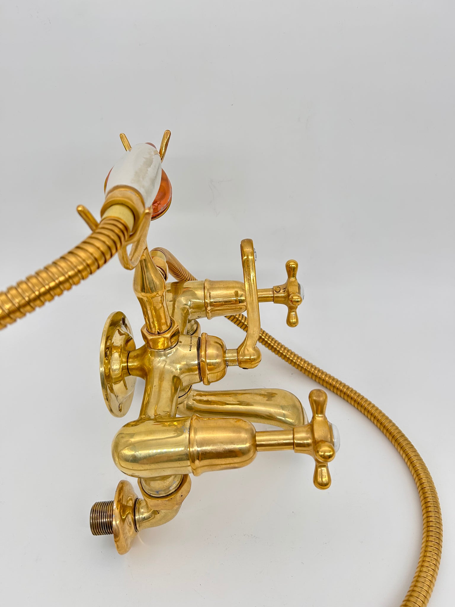 Edwardian Wall-Fixing Bath/Shower Mixer Tap in Unsealed Polished Brass Finish