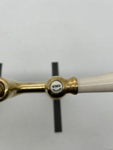 Lever-Operated Kitchen Mixer Tap C.1930 with Porcelain Handles in Unsealed Polished Brass by Shanks.