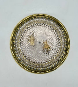 Cut Crystal Elliptical Lampshade on a Ceiling-Mounted Fretted Brass Gallery C.1920