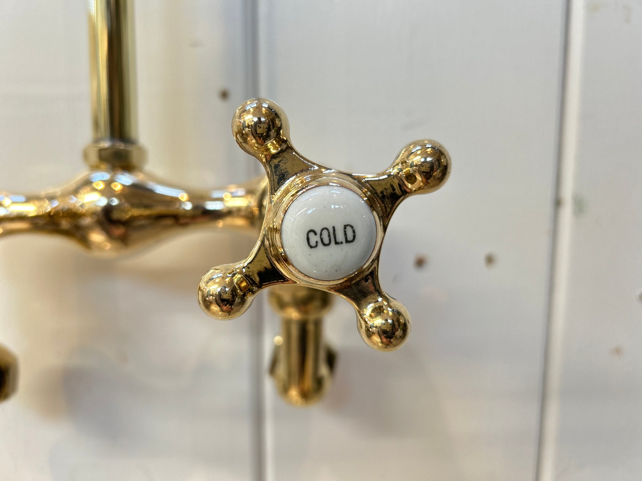 Wall-Fixing Shower Mixer Tap by LEHNERT & COMPANY of NEW YORK C.1900 in Unsealed Polished Brass finish