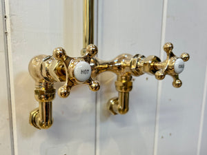 Wall-Fixing Shower Mixer Tap by LEHNERT & COMPANY of NEW YORK C.1900 in Unsealed Polished Brass finish