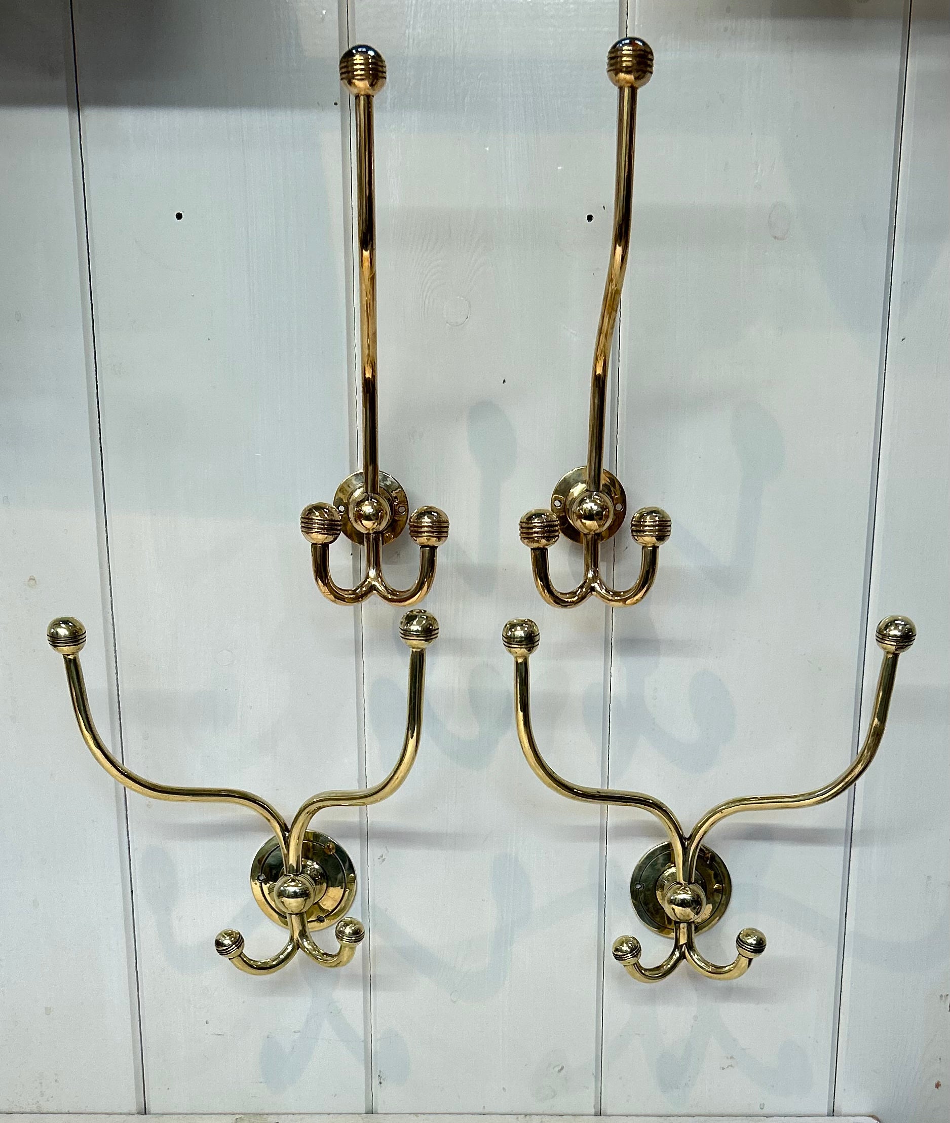 Vintage American Bistro Hooks (2 Pairs) in Unsealed Polished Brass finish C.1920