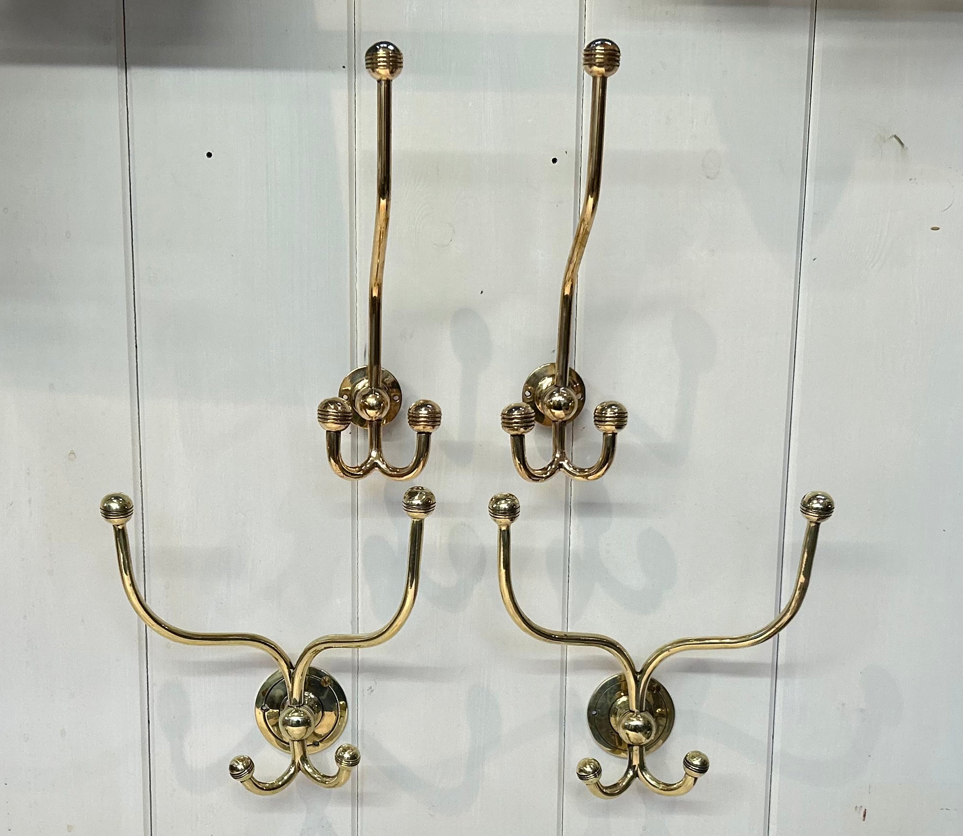 Vintage American Bistro Hooks (2 Pairs) in Unsealed Polished Brass finish C.1920