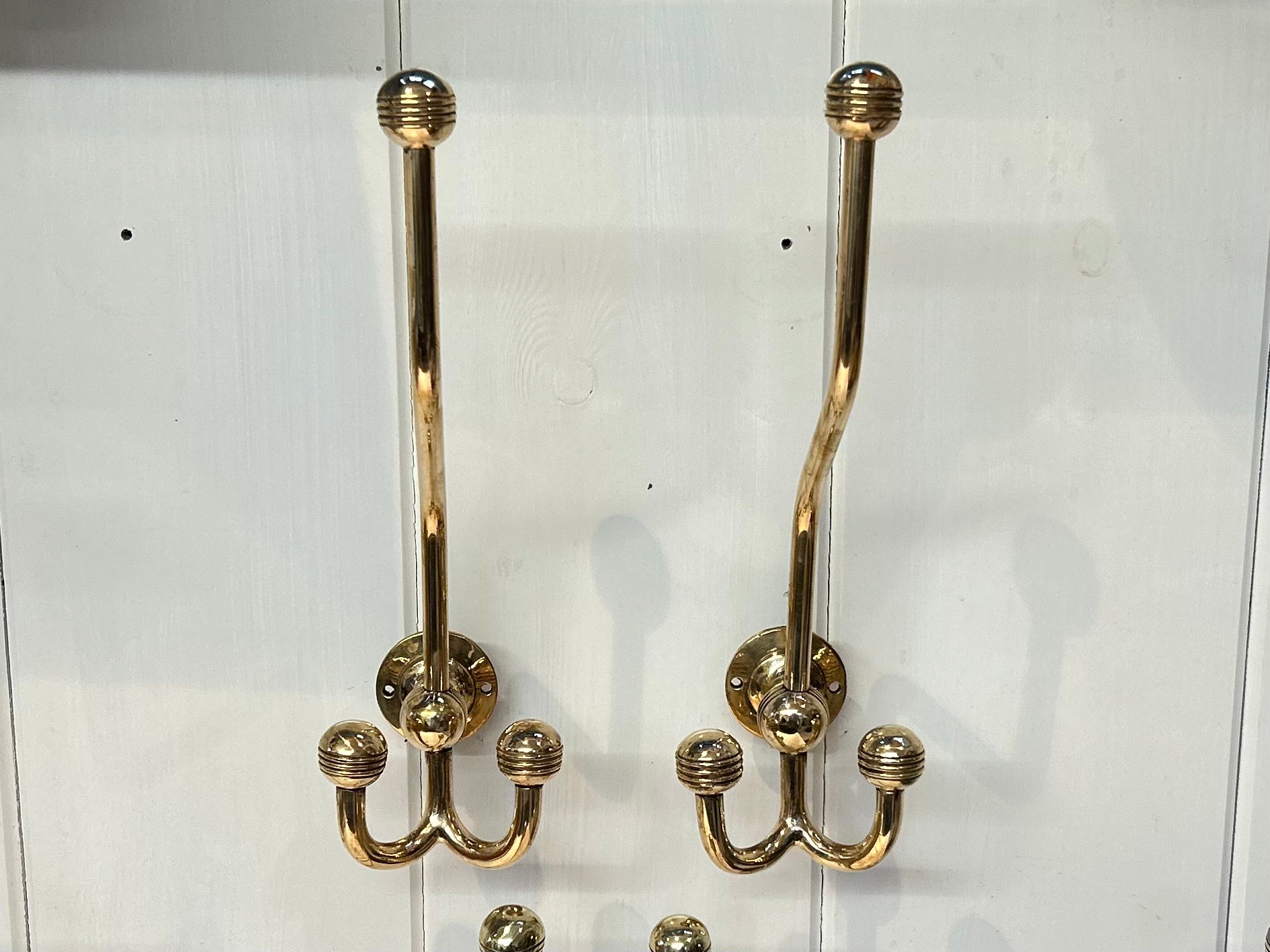 Vintage American Bistro Hooks (2 Pairs) in Unsealed Polished Brass finish C.1920