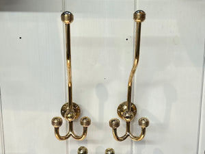 Vintage American Bistro Hooks (2 Pairs) in Unsealed Polished Brass finish C.1920