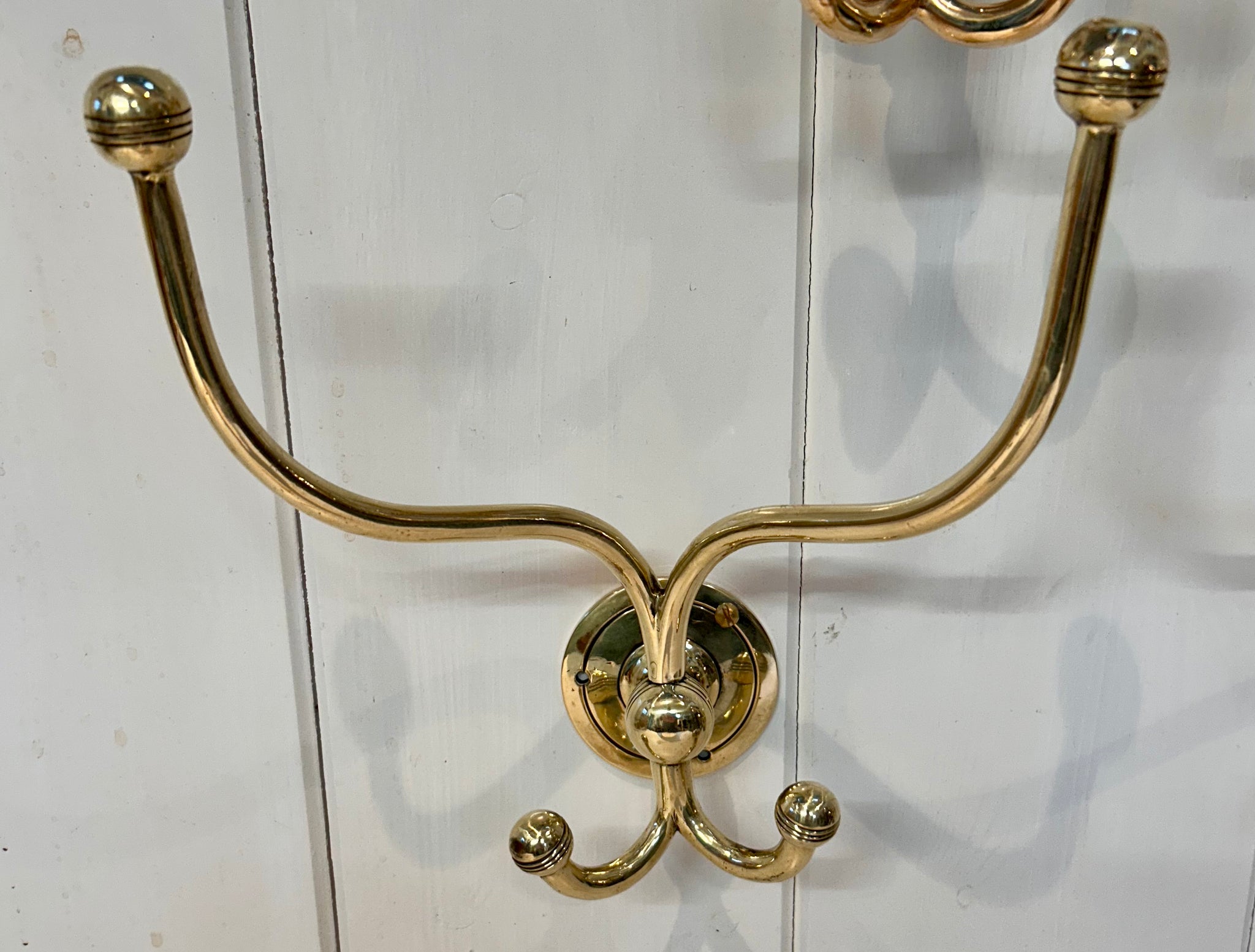 Vintage American Bistro Hooks (2 Pairs) in Unsealed Polished Brass finish C.1920