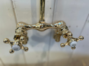 Wall-Fixing Shower Mixer Tap by LEHNERT & COMPANY of NEW YORK C.1900 in Unsealed Polished Brass finish