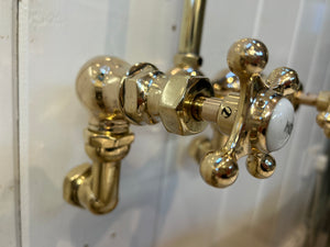 Wall-Fixing Shower Mixer Tap by LEHNERT & COMPANY of NEW YORK C.1900 in Unsealed Polished Brass finish