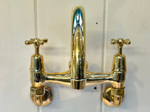 Wall-Fixing Bi-Flo Kitchen Mixer Tap with Returnable Spout C.1930 in Unsealed Polished Brass