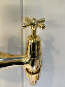 Wall-Fixing Bi-Flo Kitchen Mixer Tap with Returnable Spout C.1930 in Unsealed Polished Brass