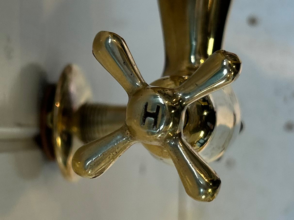 Wall-Fixing Bi-Flo Kitchen Mixer Tap with Returnable Spout C.1930 in Unsealed Polished Brass