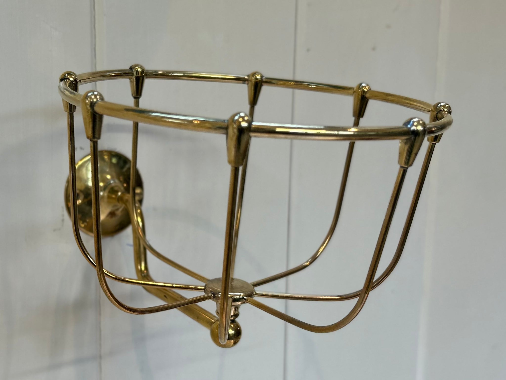 Antique French Wall-Fixing Brass Sponge Basket C.1920