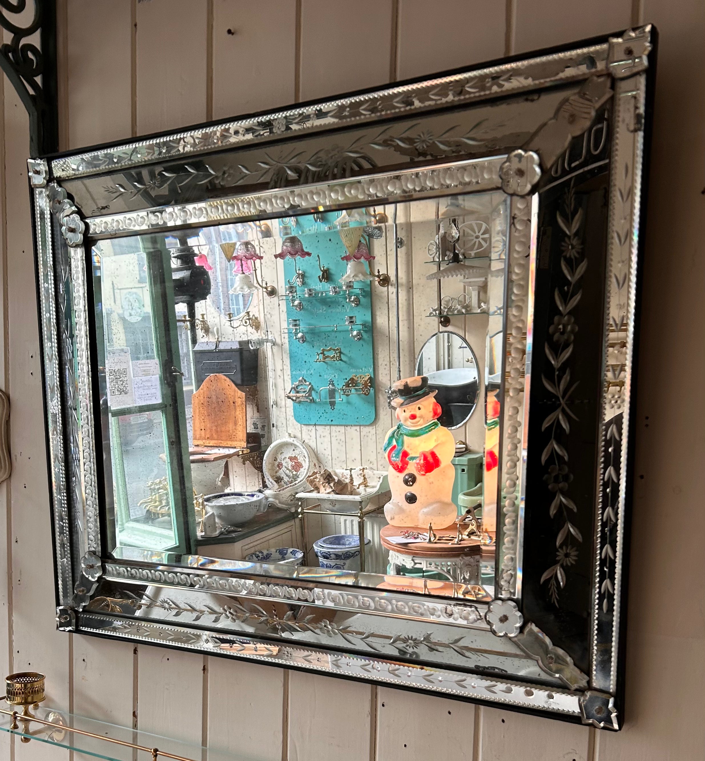 Large Venetian Mirror with Bevelled Edges and Acid Etchings C19th