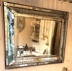 Large Venetian Mirror with Bevelled Edges and Acid Etchings C19th