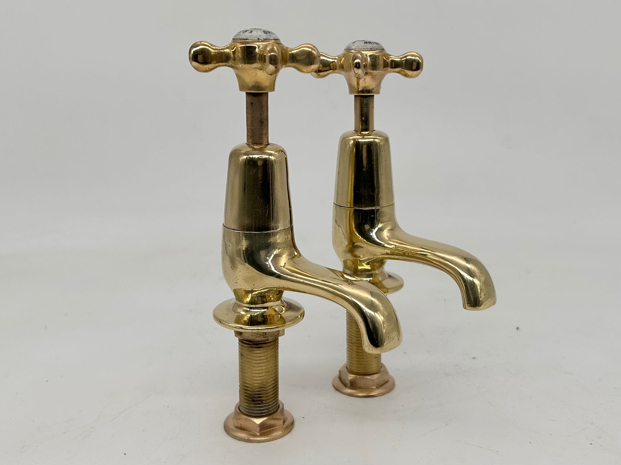 A Pair of Edwardian Basin Taps by E.G Brown Ltd, Brighton in Unsealed Polished Brass C.1920