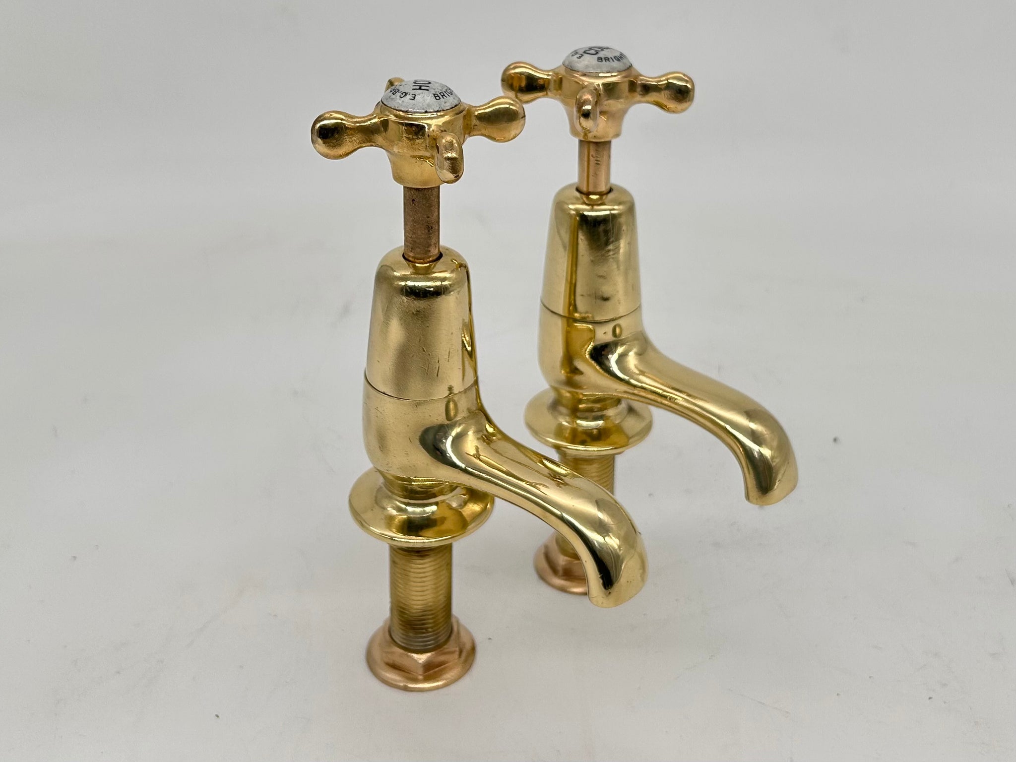 A Pair of Edwardian Basin Taps by E.G Brown Ltd, Brighton in Unsealed Polished Brass C.1920