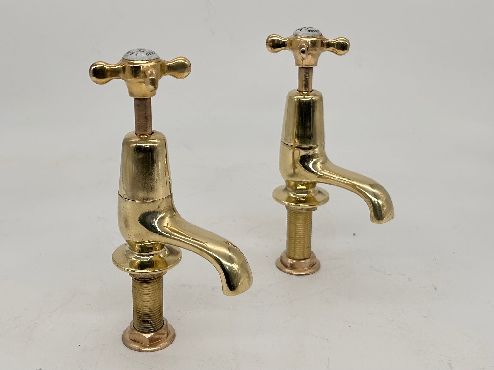 A Pair of Edwardian Basin Taps by E.G Brown Ltd, Brighton in Unsealed Polished Brass C.1920