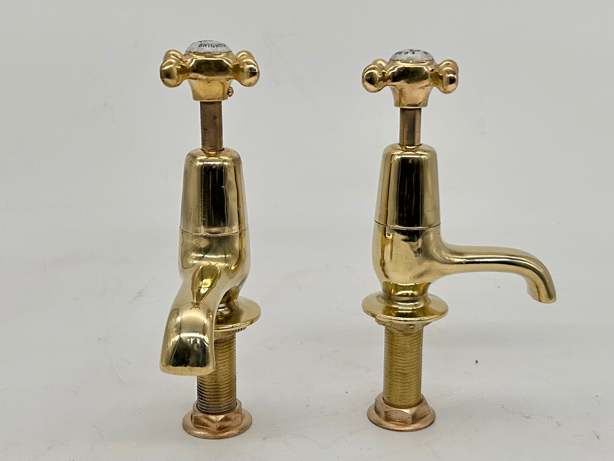 A Pair of Edwardian Basin Taps by E.G Brown Ltd, Brighton in Unsealed Polished Brass C.1920