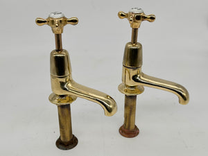 A Pair of Long Reach Edwardian Basin Taps by John Bolding (London) in Unsealed Polished Brass C.1920