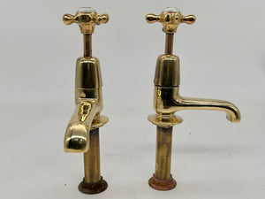 A Pair of Long Reach Edwardian Basin Taps by John Bolding (London) in Unsealed Polished Brass C.1920