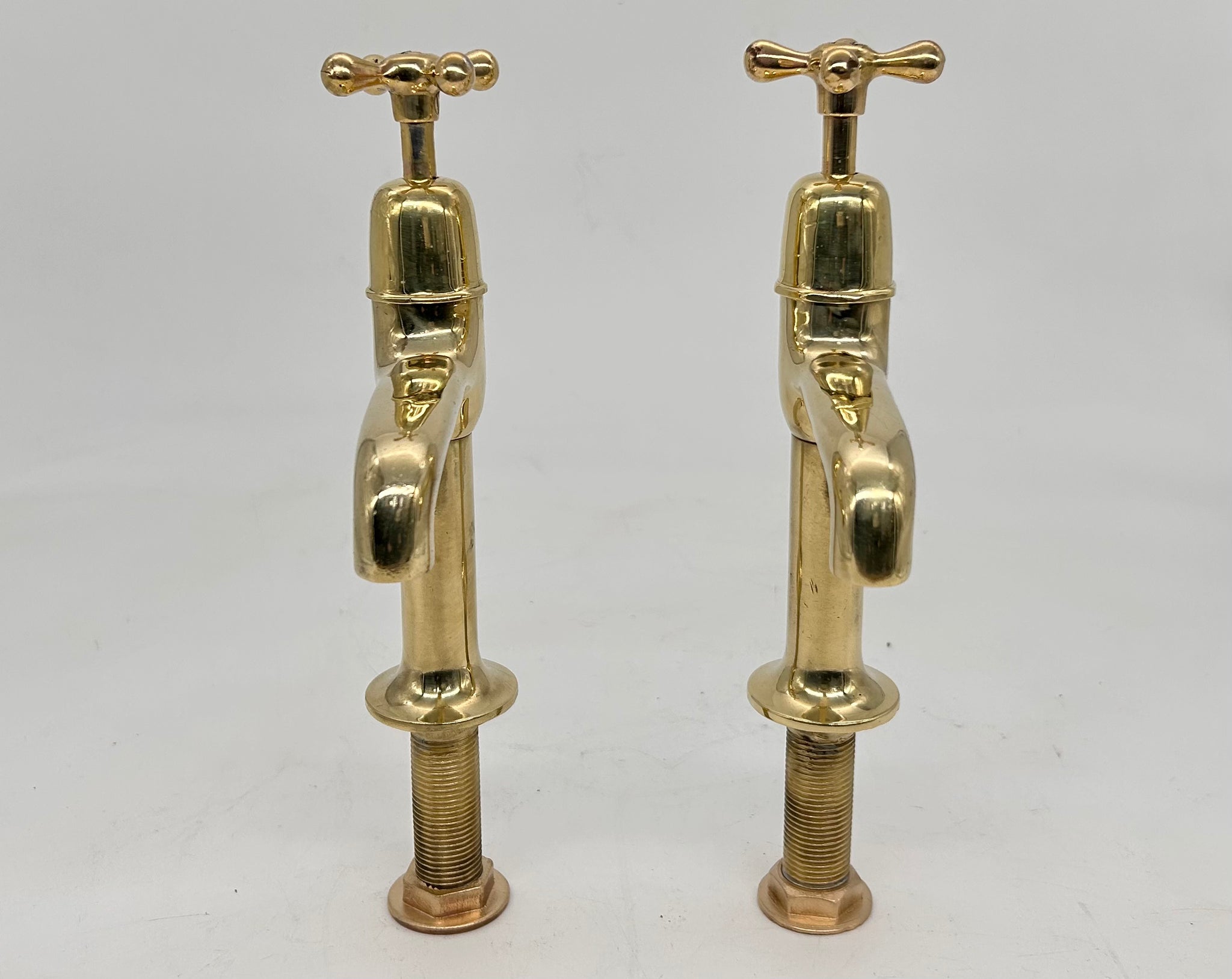 Edwardian Kitchen Sink Pillar Taps in Unsealed Polished Brass C.1920