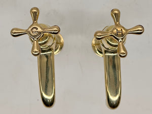 Edwardian Kitchen Sink Pillar Taps in Unsealed Polished Brass C.1920