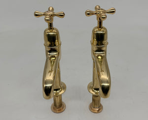 Edwardian Kitchen Sink Pillar Taps in Unsealed Polished Brass C.1920