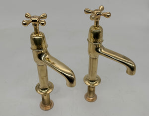 Edwardian Kitchen Sink Pillar Taps in Unsealed Polished Brass C.1920