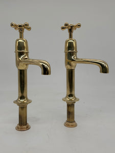 Edwardian Kitchen Sink Pillar Taps in Unsealed Polished Brass C.1920