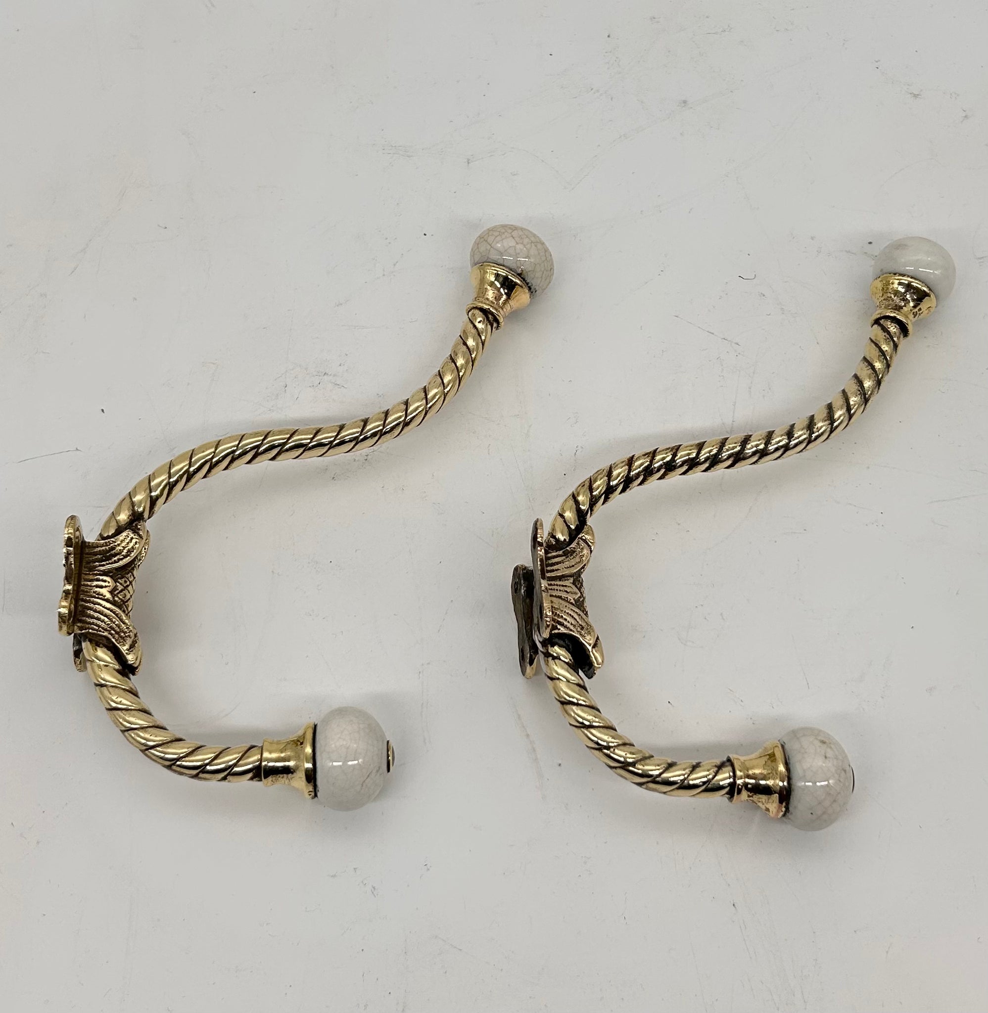 A Pair of Victorian Brass & Porcelain Towel Robe Hooks C.1880